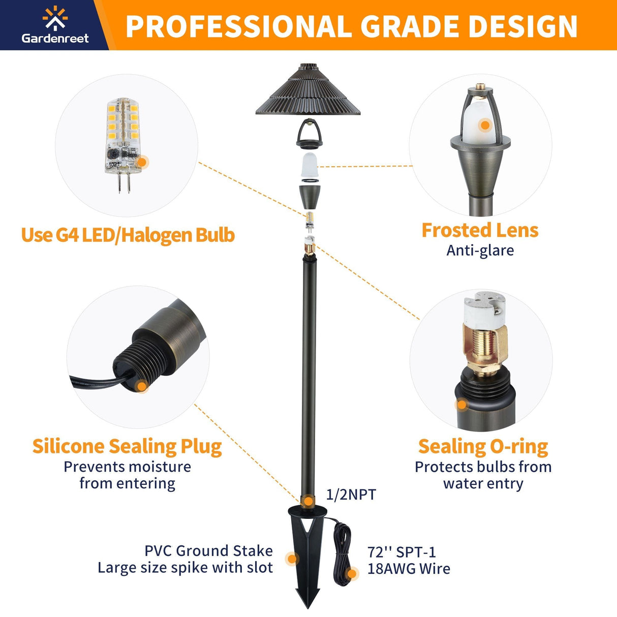Gardenreet Brass Low Voltage Pathway Lights, 12V Outdoor LED Landscape Path Lights(Traditional Umbrella) for Walkway Driveway Garden Yard (2412)