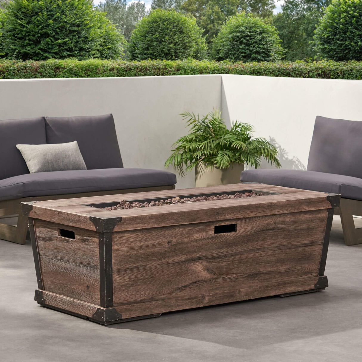 56" Outdoor 50K BTU Wood Pattern Rectangle Gas Burning Fire Pit (SAK43681)