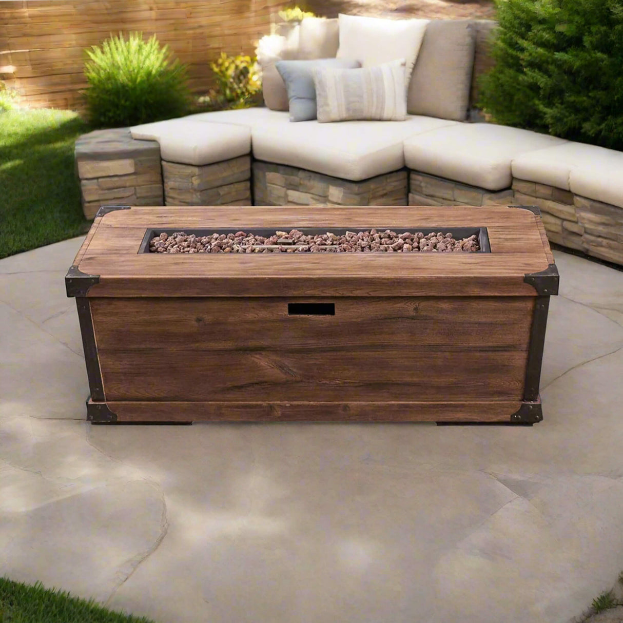 56" Outdoor 50K BTU Wood Pattern Rectangle Gas Burning Fire Pit (SAK43681)