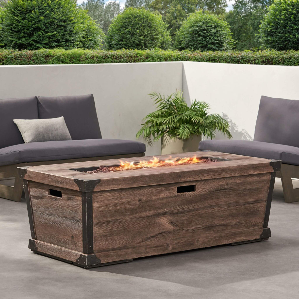 56" Outdoor 50K BTU Wood Pattern Rectangle Gas Burning Fire Pit (SAK43681)
