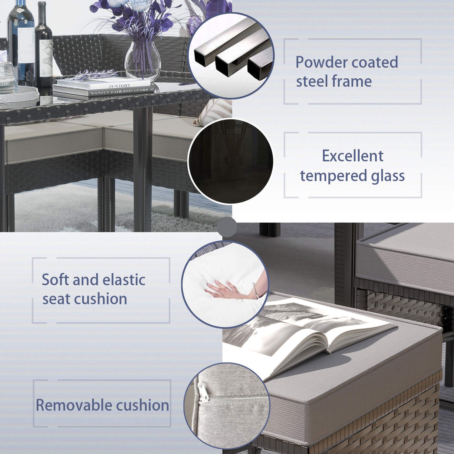 7-Piece Modern Outdoor Patio Furniture Set With Waterproof Cushions & Glass Table (SAK55673)