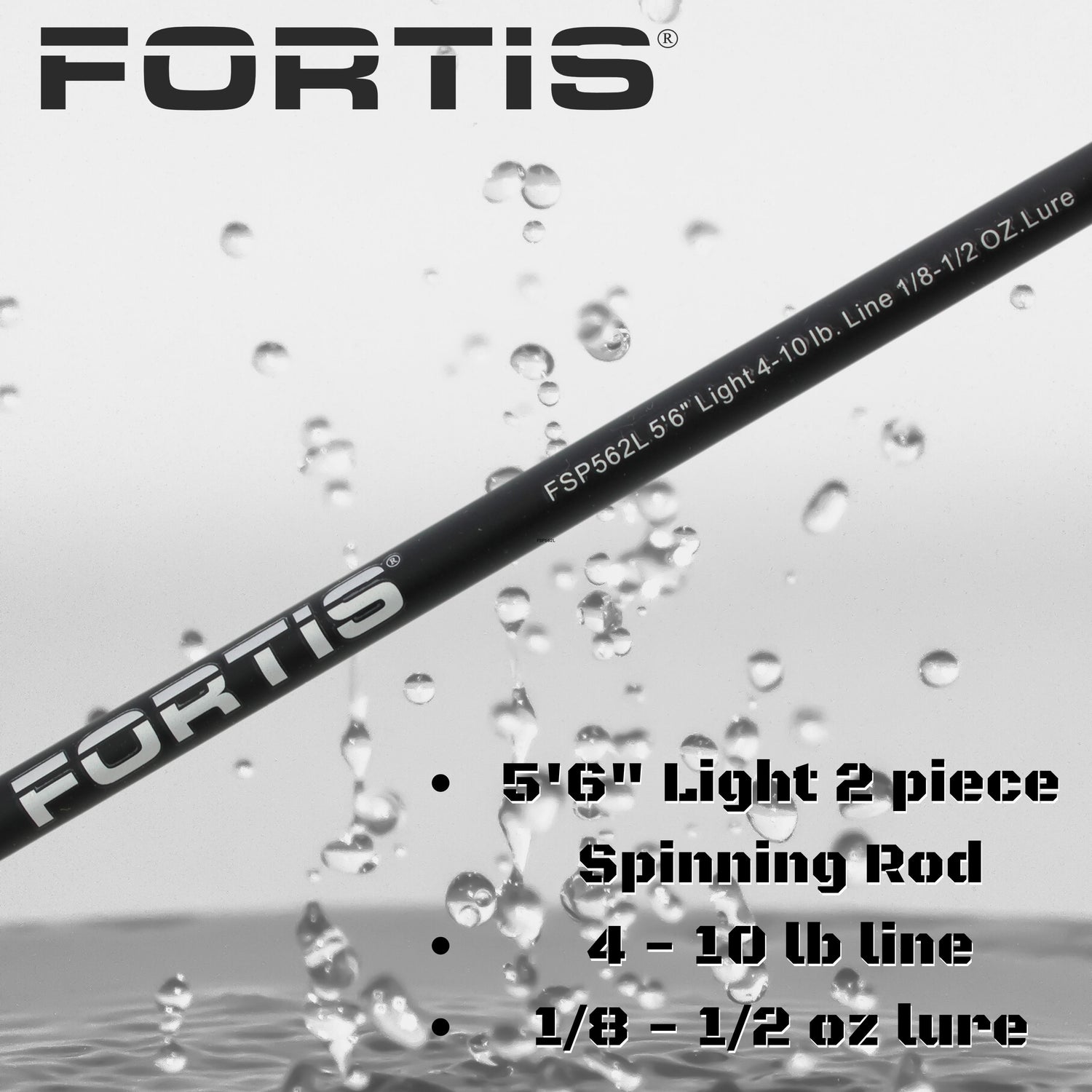 5'6" Light Action Spinning Rod and Reel Package, 2 Piece Fiberglass/Graphite Spinning Rod  |3000 Spinning Reel | FORTIS