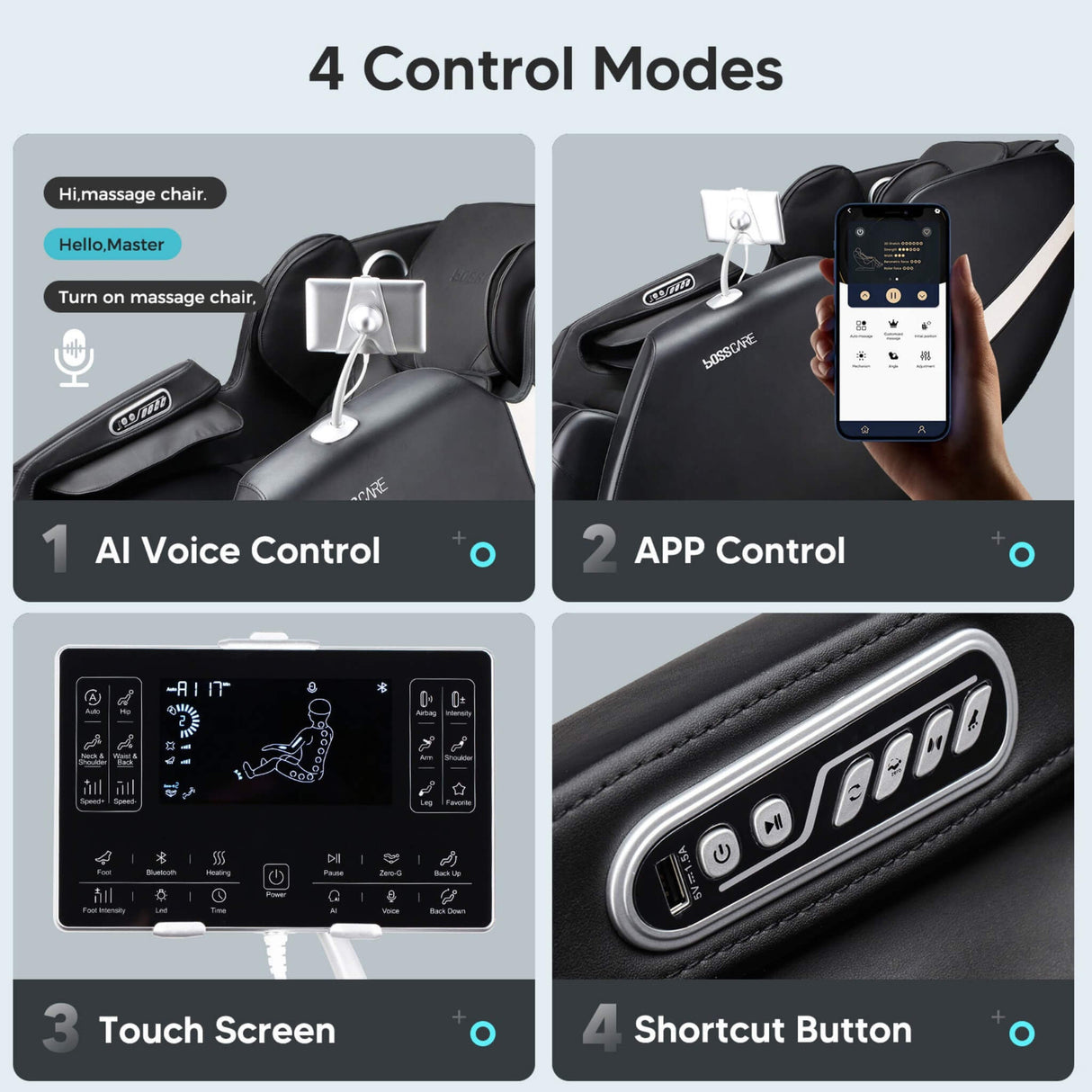 Bosscare Full Body Zero Gravity Shiatsu Massage Chair – AI Voice & App Control, Heat, 6 Modes (SAK52960)