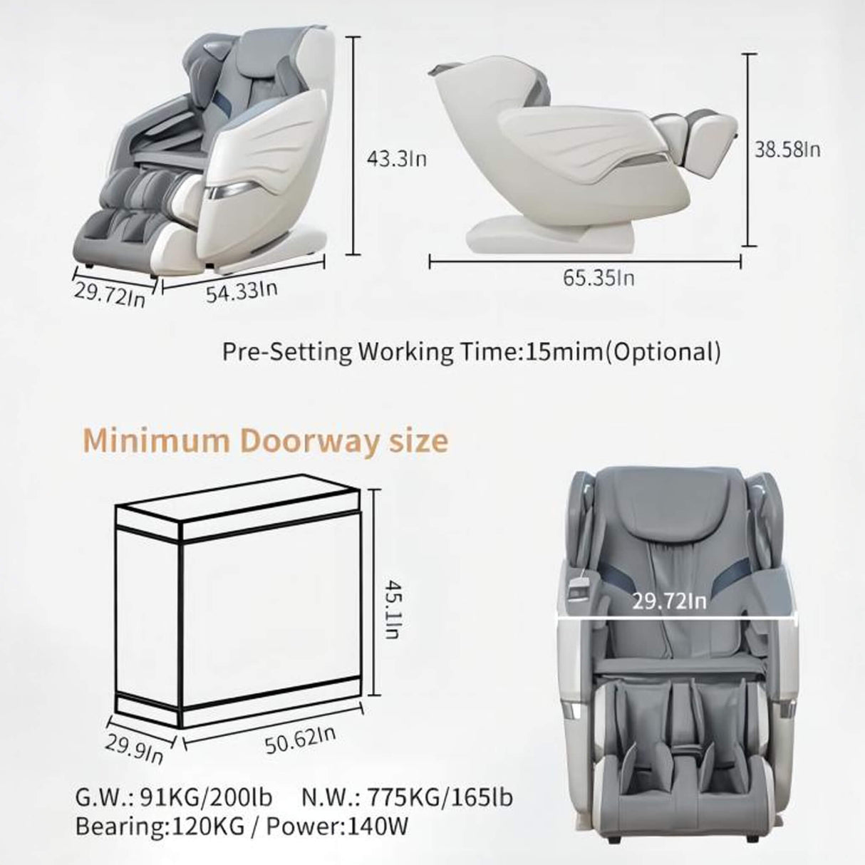 Bosscare Zero Gravity Full Body Massage Chair – 3D Rollers, Heat Therapy, Bluetooth, AI Voice & App Control (Gray)