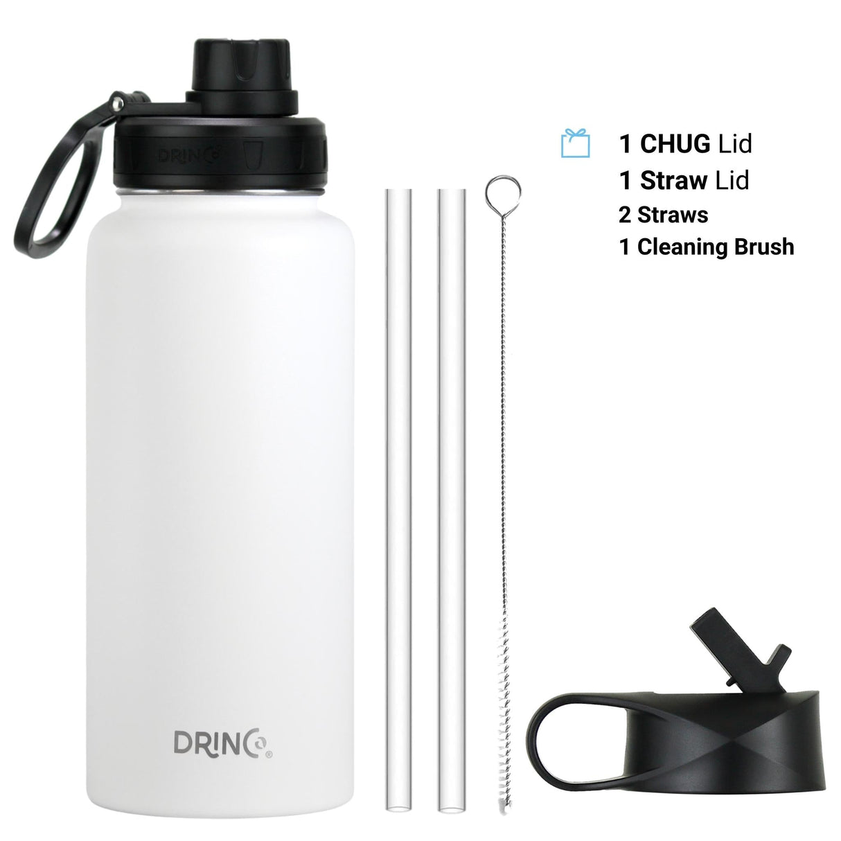 DRINCO® 32oz Insulated Stainless Steel Water Bottle – USA Flag Arctic White | Keeps Drinks Cold 24 Hrs, Hot 12 Hrs | BPA-Free, Eco-Friendly