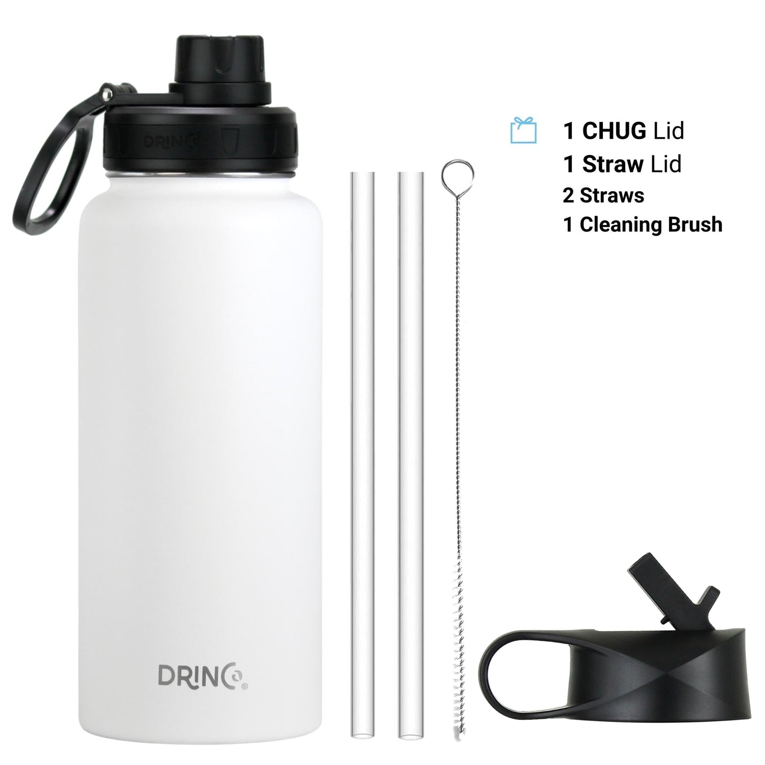 DRINCO® 32oz Insulated Stainless Steel Water Bottle – USA Flag Arctic White | Keeps Drinks Cold 24 Hrs, Hot 12 Hrs | BPA-Free, Eco-Friendly