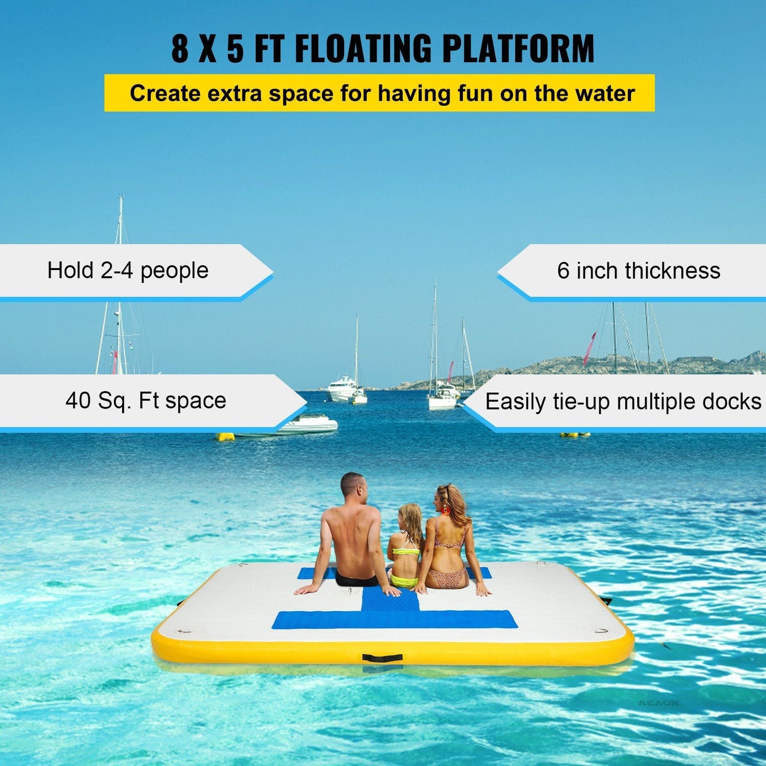 8x5 ft Inflatable Floating Dock Platform with Electric Air Pump