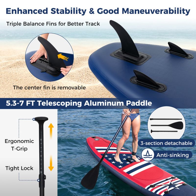 Inflatable Paddle Board with Removable Fin and Backpack