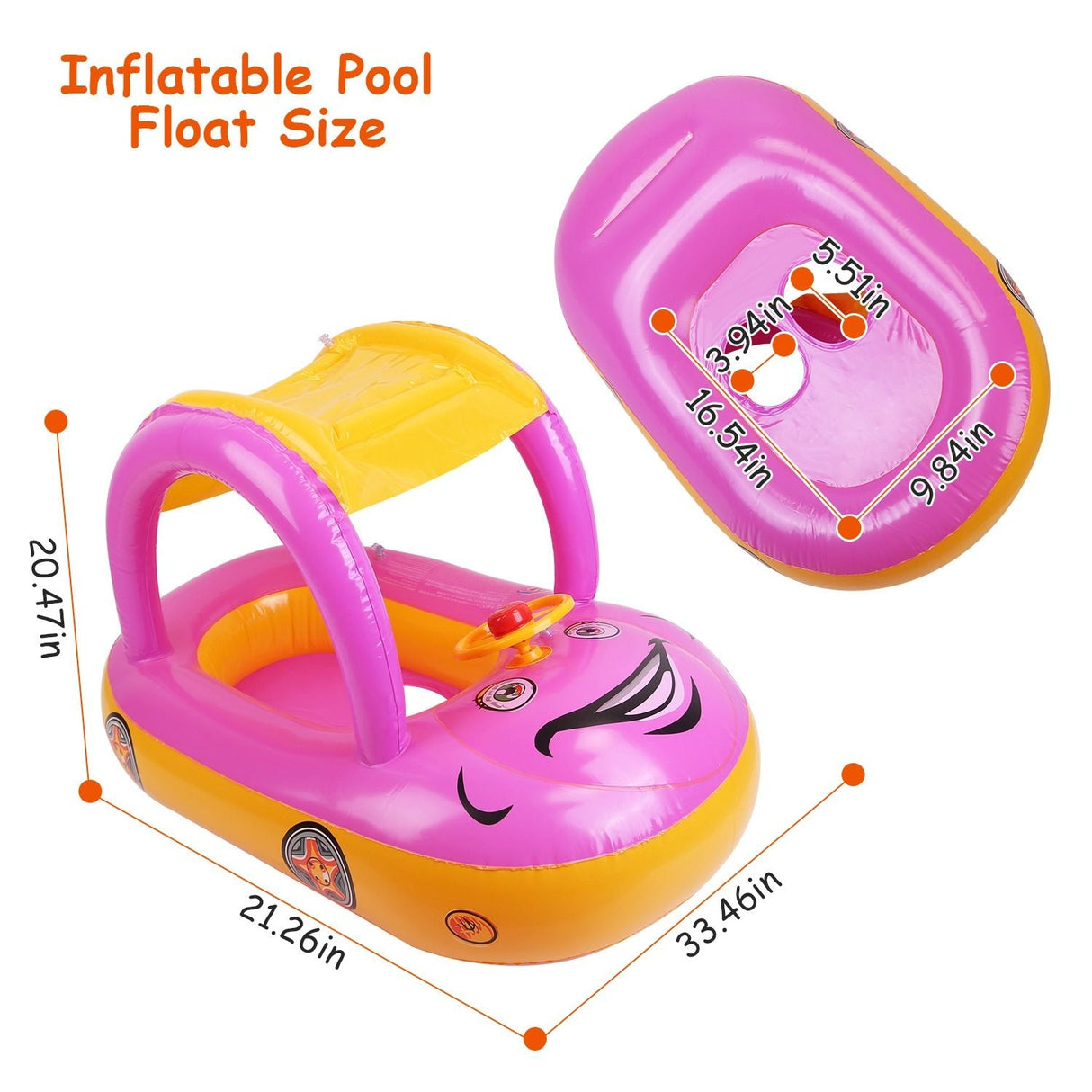 Car-Shaped Baby Float with Canopy – Toddler Swim Ring Toy