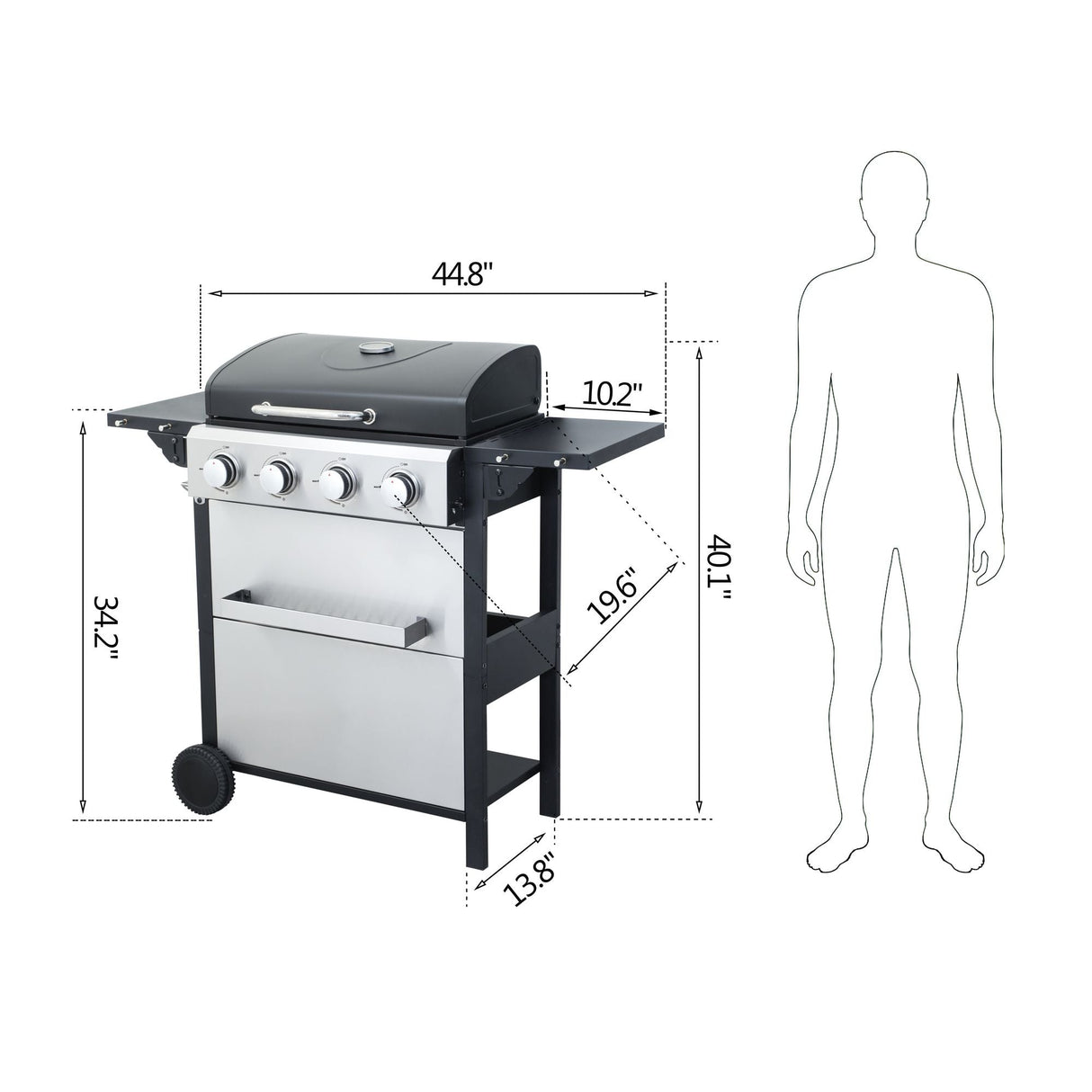 4-Burner Propane BBQ Grill – 34,200 BTU with Foldable Table & Hooks