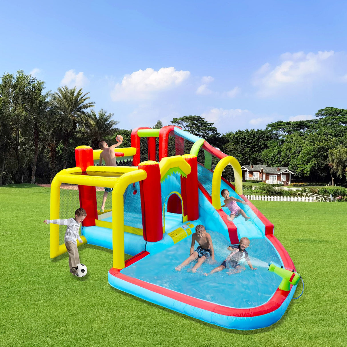 7-in-1 Inflatable Water Slide Bounce House with Pool