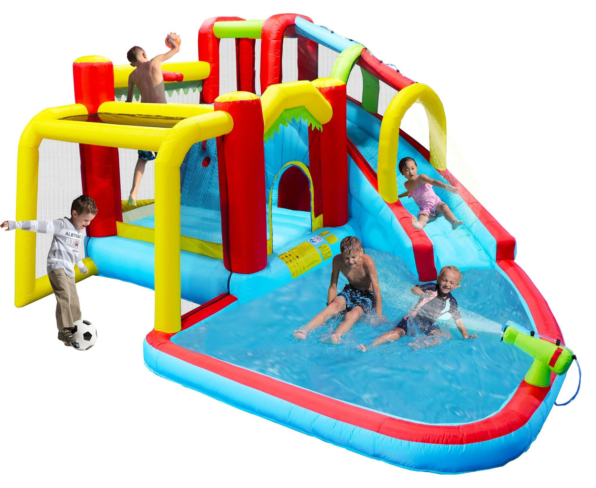 7-in-1 Inflatable Water Slide Bounce House with Pool