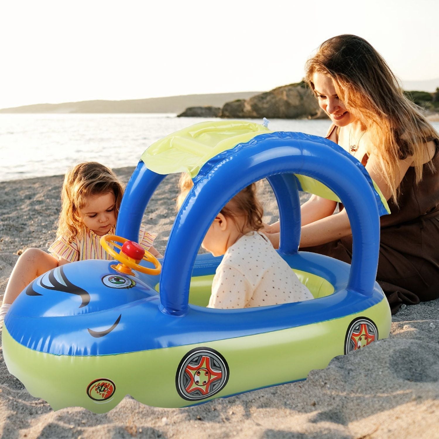 Car-Shaped Baby Float with Canopy – Toddler Swim Ring Toy