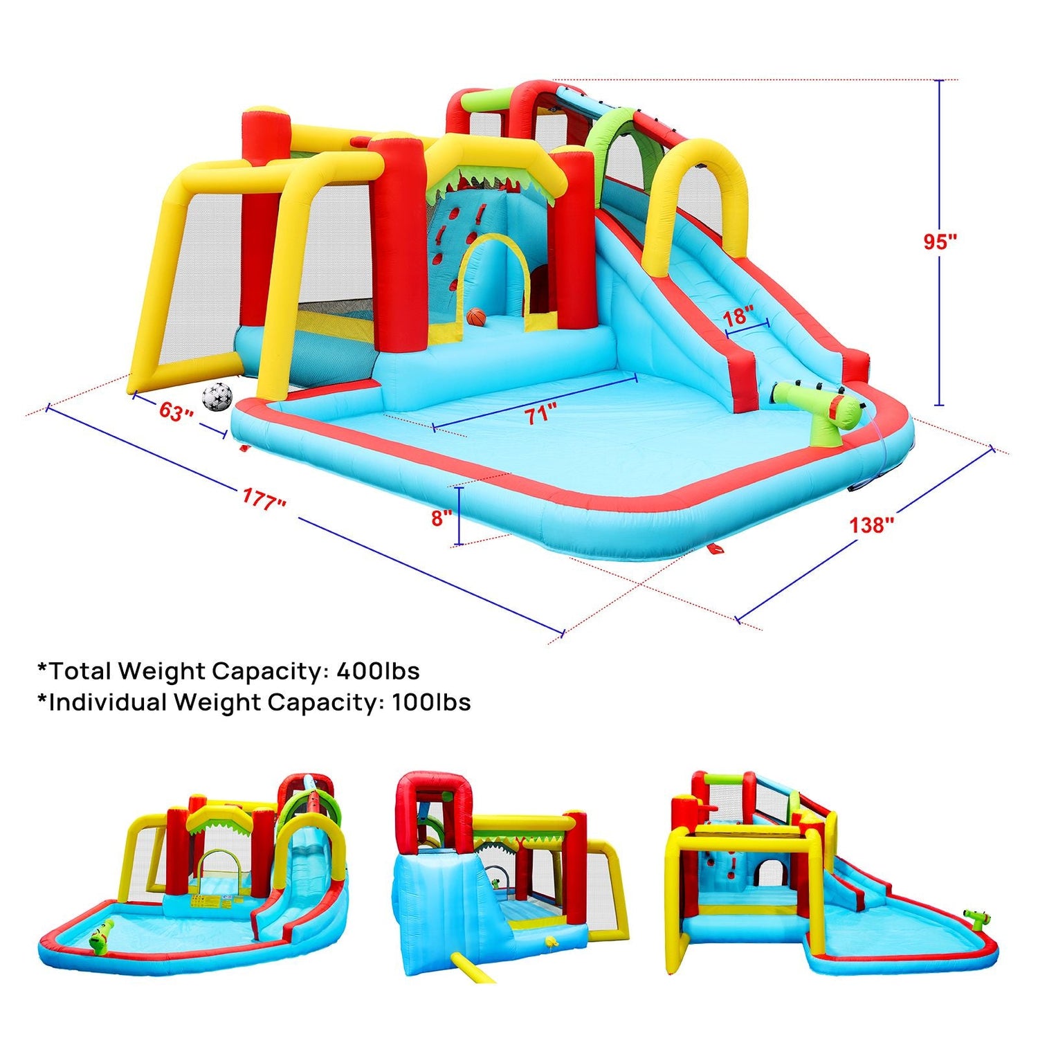 7-in-1 Inflatable Water Slide Bounce House with Pool