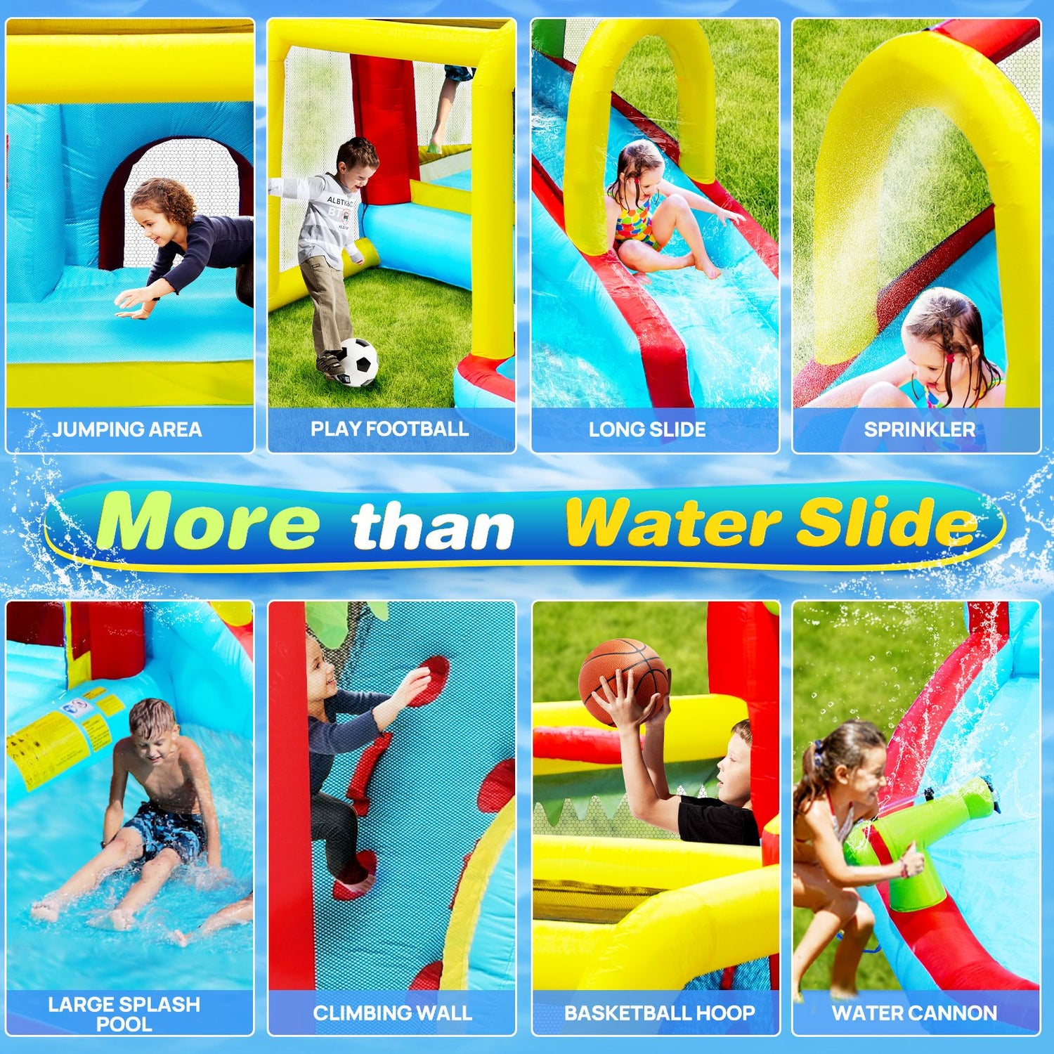 7-in-1 Inflatable Water Slide Bounce House with Pool
