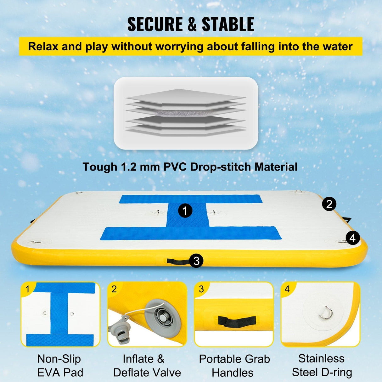 8x5 ft Inflatable Floating Dock Platform with Electric Air Pump