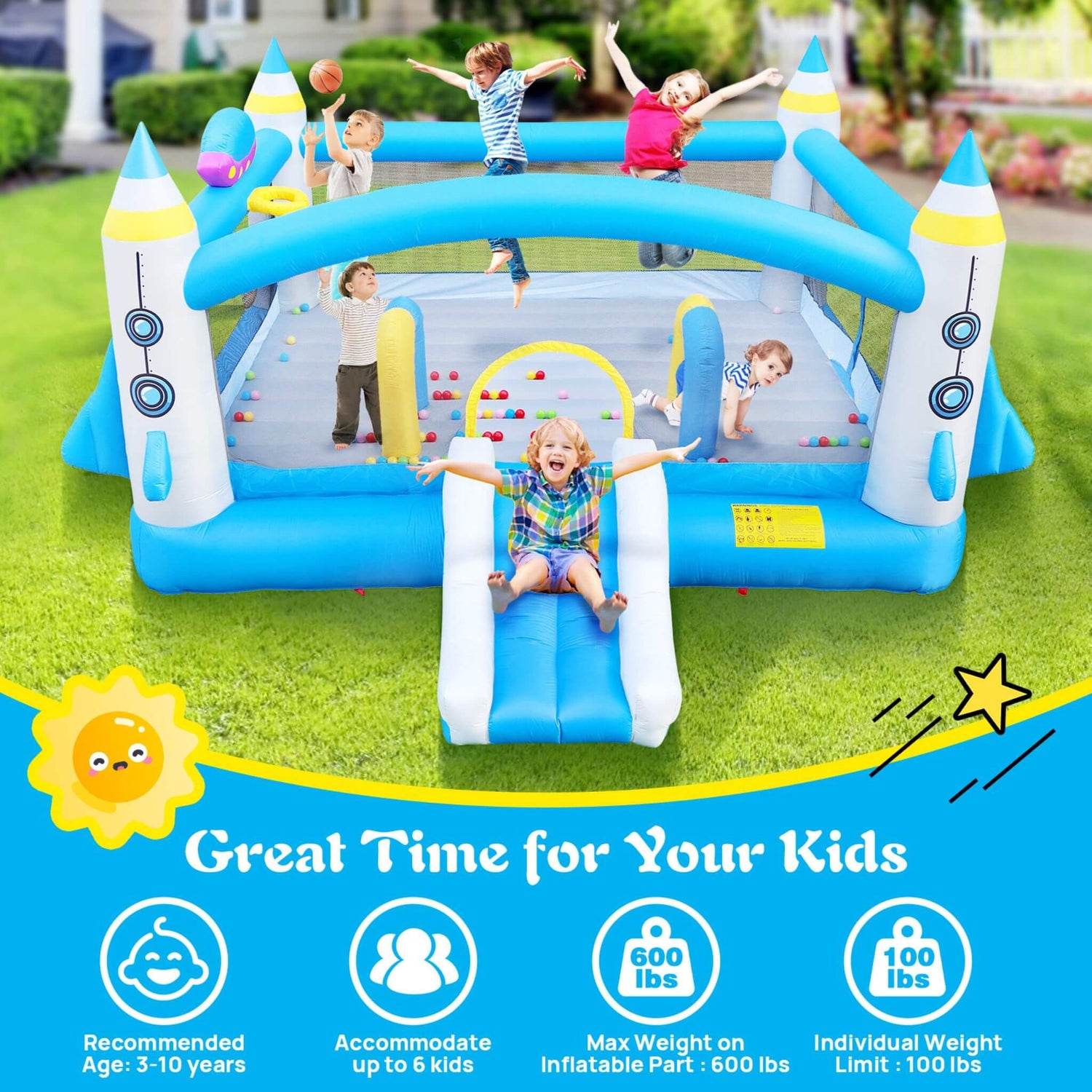 Extra Large Multifunctional Jump 'N Slide Inflatable Bouncer With Blower (SAK81243)