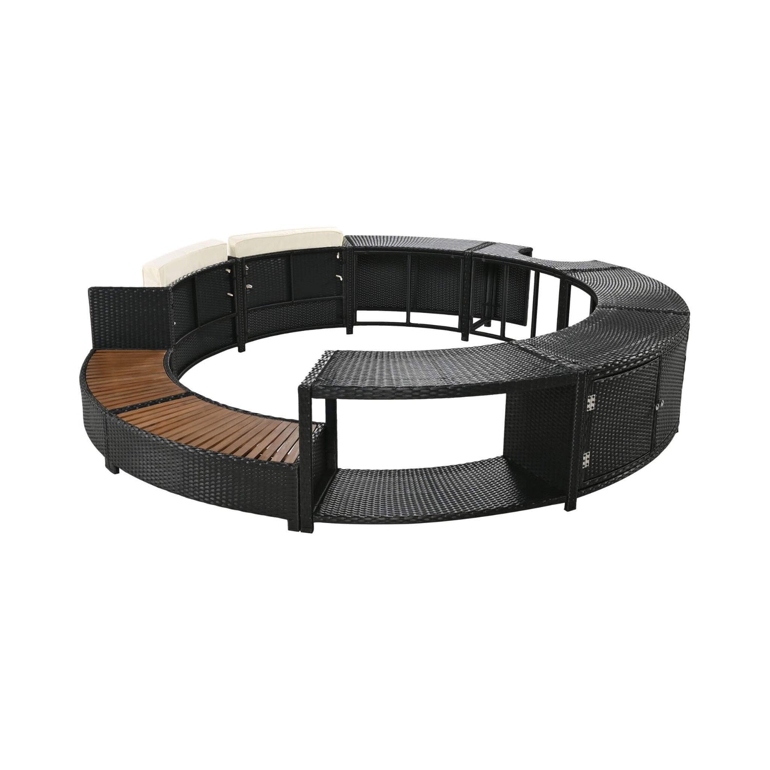 Large Premium Surround Spa Patio Rattan Sofa Set With Storage Compartments And Cushions (SAK75629)