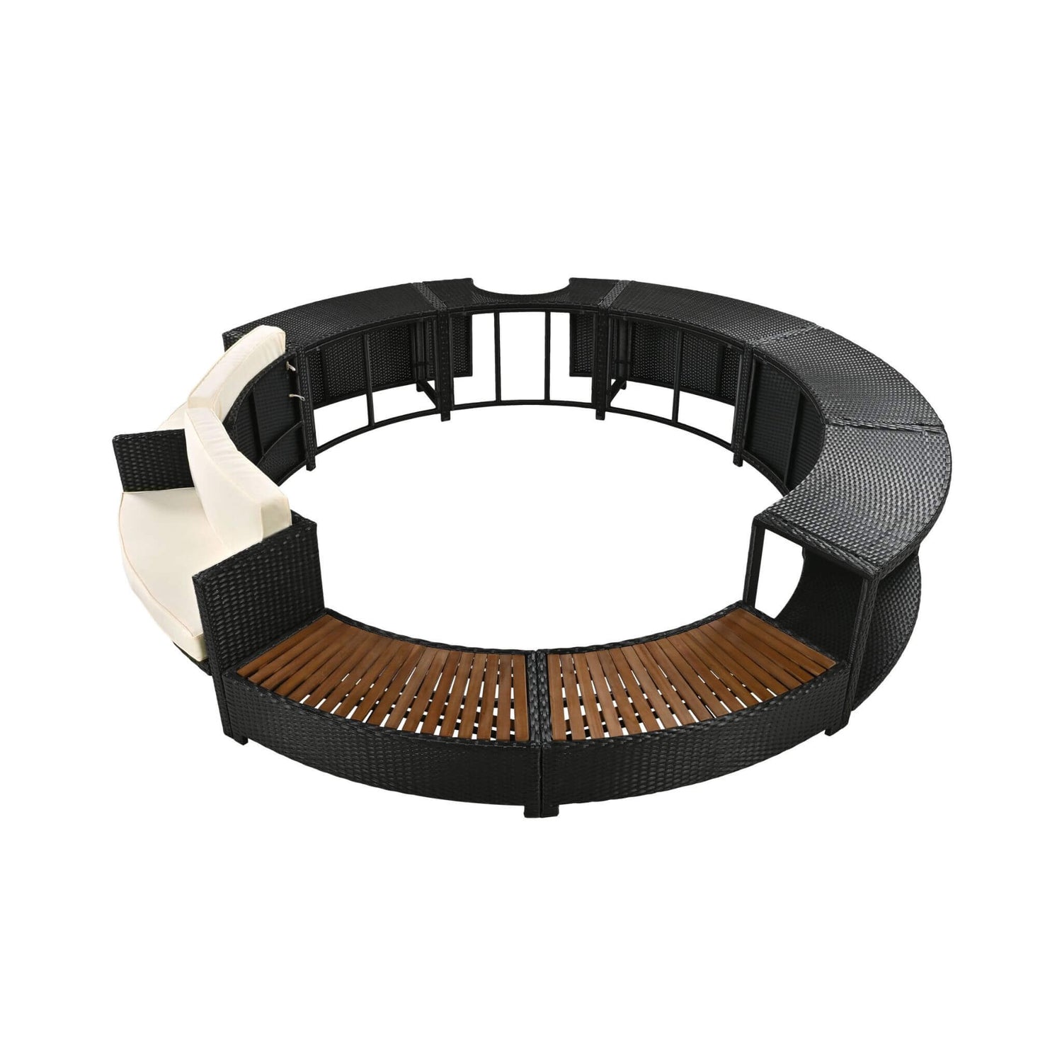 Large Premium Surround Spa Patio Rattan Sofa Set With Storage Compartments And Cushions (SAK75629)