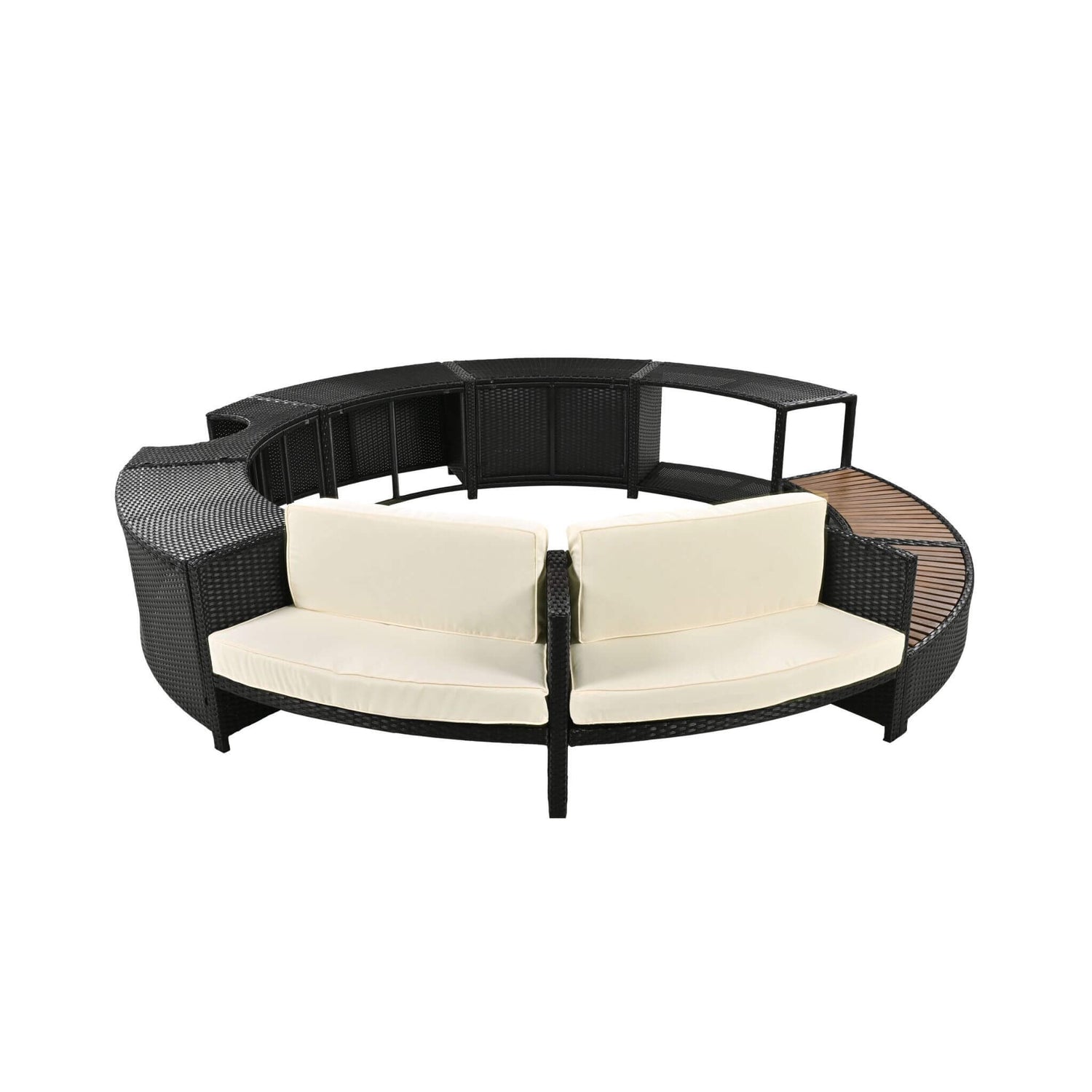 Large Premium Surround Spa Patio Rattan Sofa Set With Storage Compartments And Cushions (SAK75629)