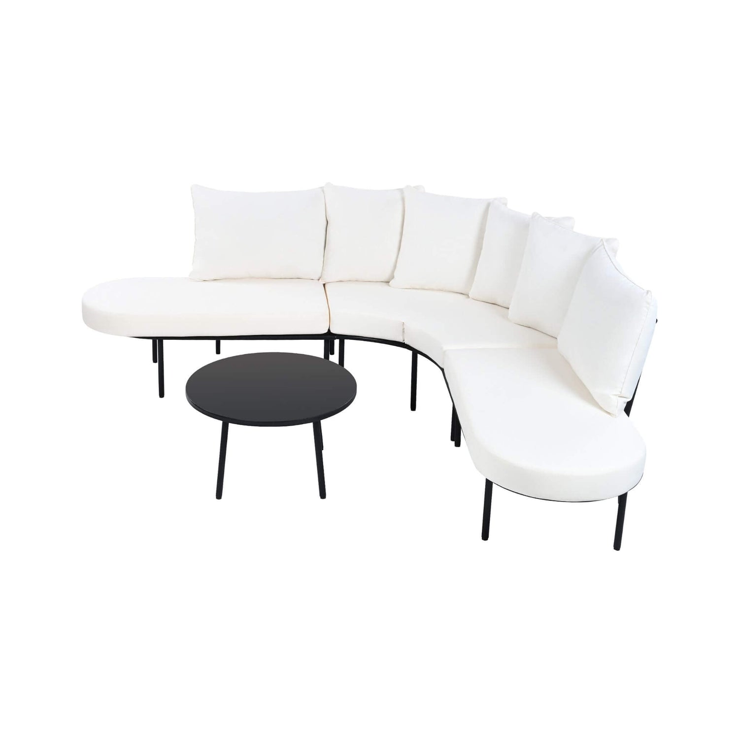 Premium Half- Moon 6-Person Curved All-Weather Outdoor Furniture Sofa Patio Set With Coffee Table And Cushions (SAK76332)