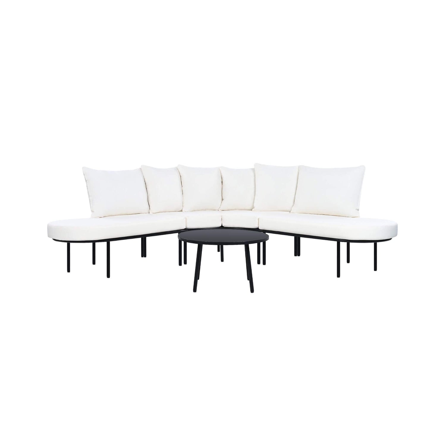 Premium Half- Moon 6-Person Curved All-Weather Outdoor Furniture Sofa Patio Set With Coffee Table And Cushions (SAK76332)