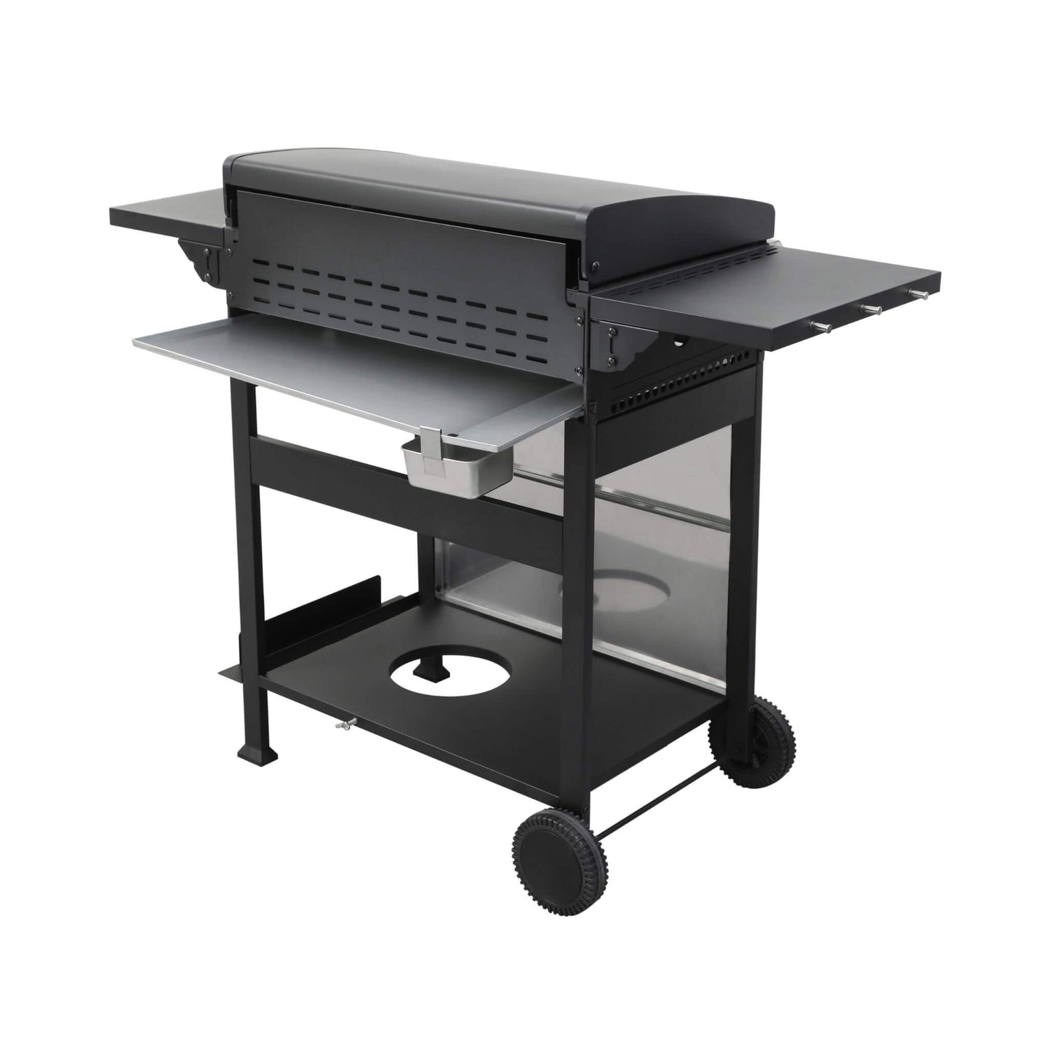 Premium Outdoor 4-Burner Propane BBQ Grill With Foldable Side Tables, Hanging Basket, And Cooking Grids (SAK53213)