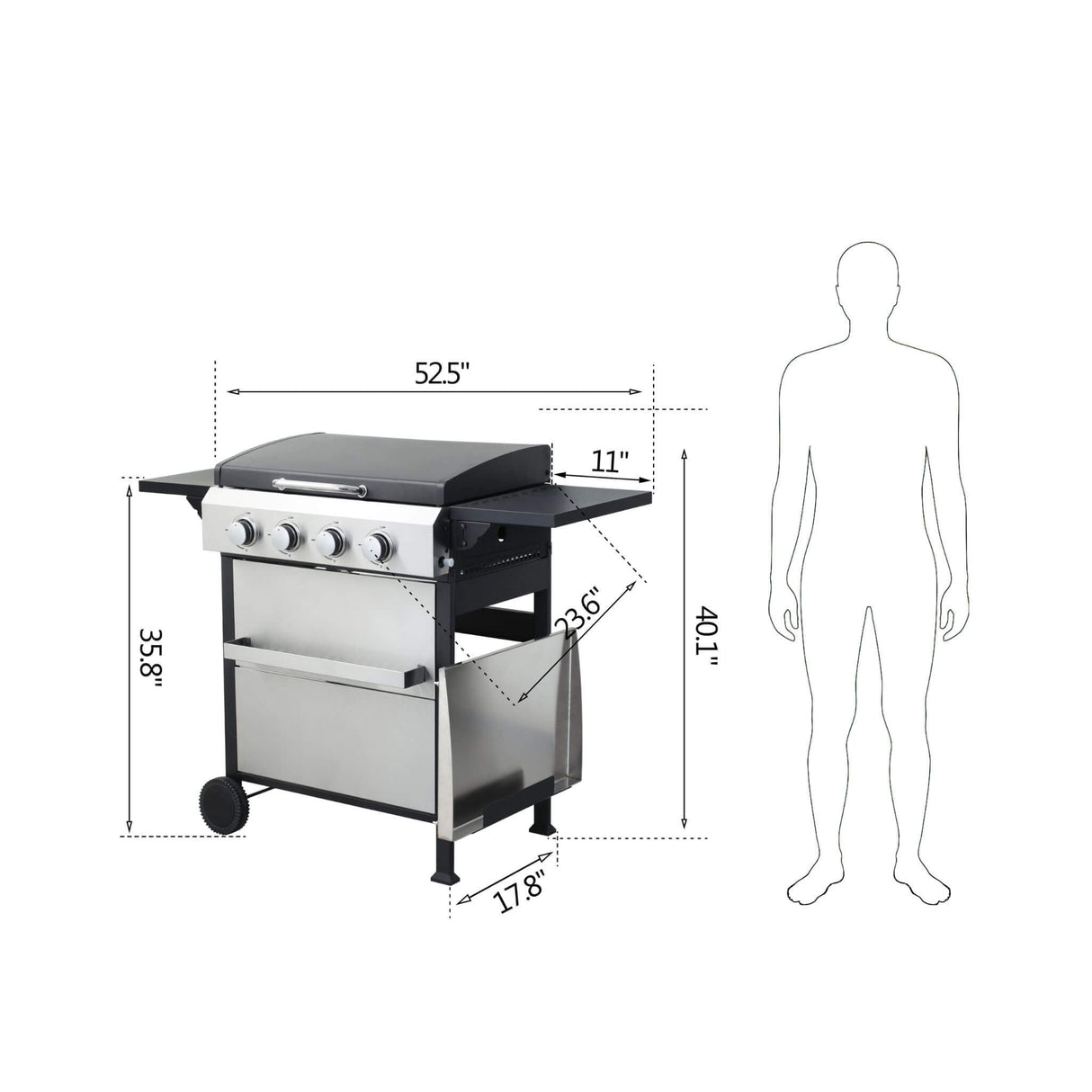 Premium Outdoor 4-Burner Propane BBQ Grill With Foldable Side Tables, Hanging Basket, And Cooking Grids (SAK53213)