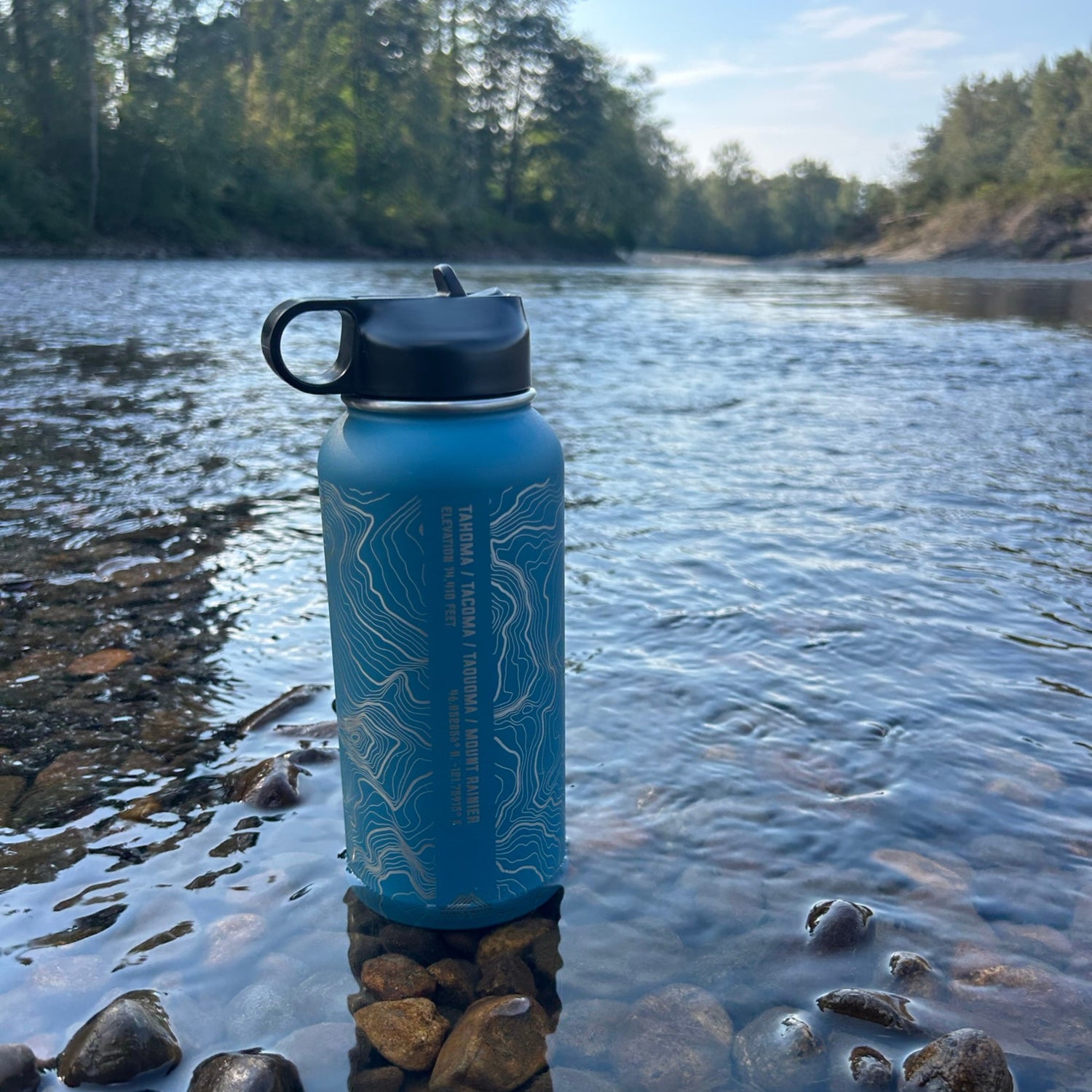 Tahoma Mount Rainier Topo Water Bottle - Laser Etched - 32oz
