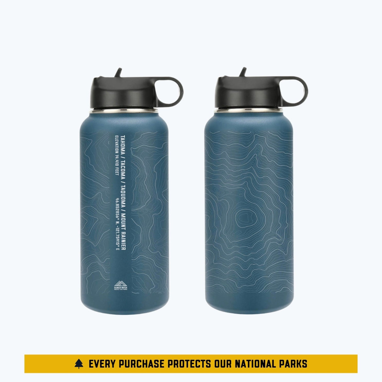 Tahoma Mount Rainier Topo Water Bottle - Laser Etched - 32oz