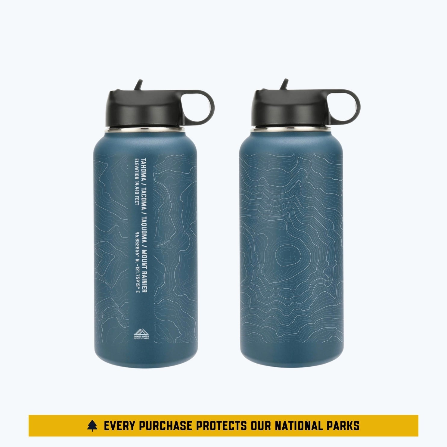 Tahoma Mount Rainier Topo Water Bottle - Laser Etched - 32oz