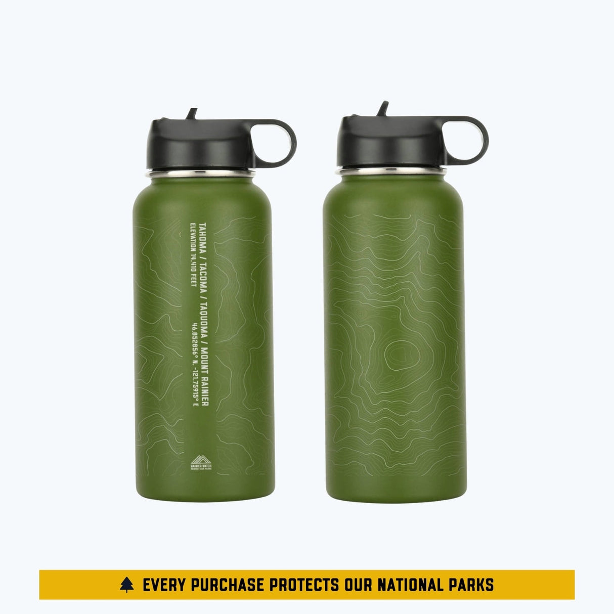 Tahoma Mount Rainier Topo Water Bottle - Laser Etched - 32oz