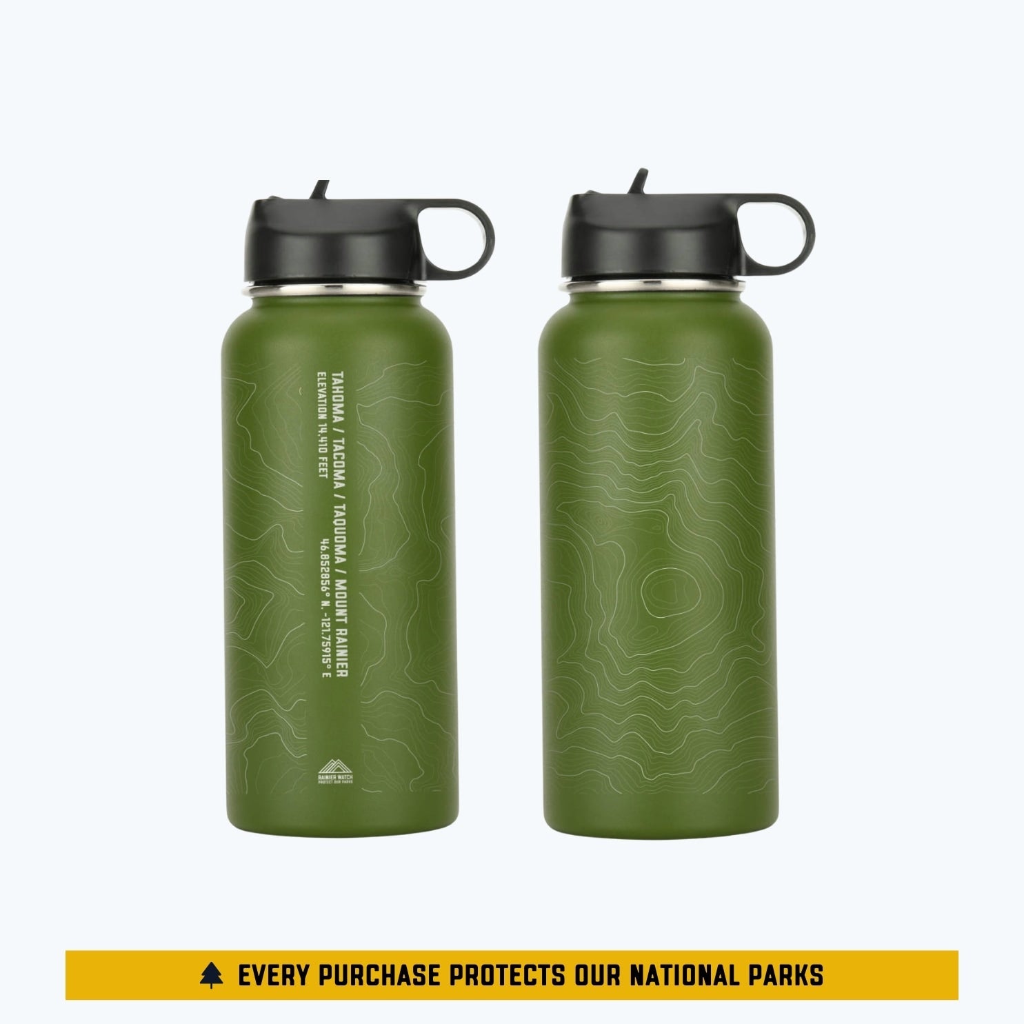 Tahoma Mount Rainier Topo Water Bottle - Laser Etched - 32oz