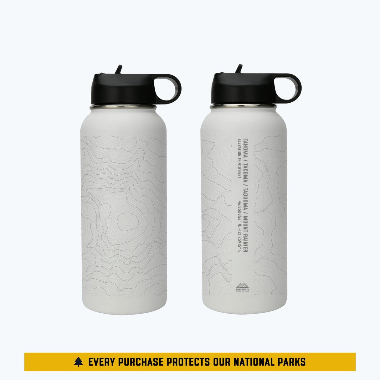 Tahoma Mount Rainier Topo Water Bottle - Laser Etched - 32oz
