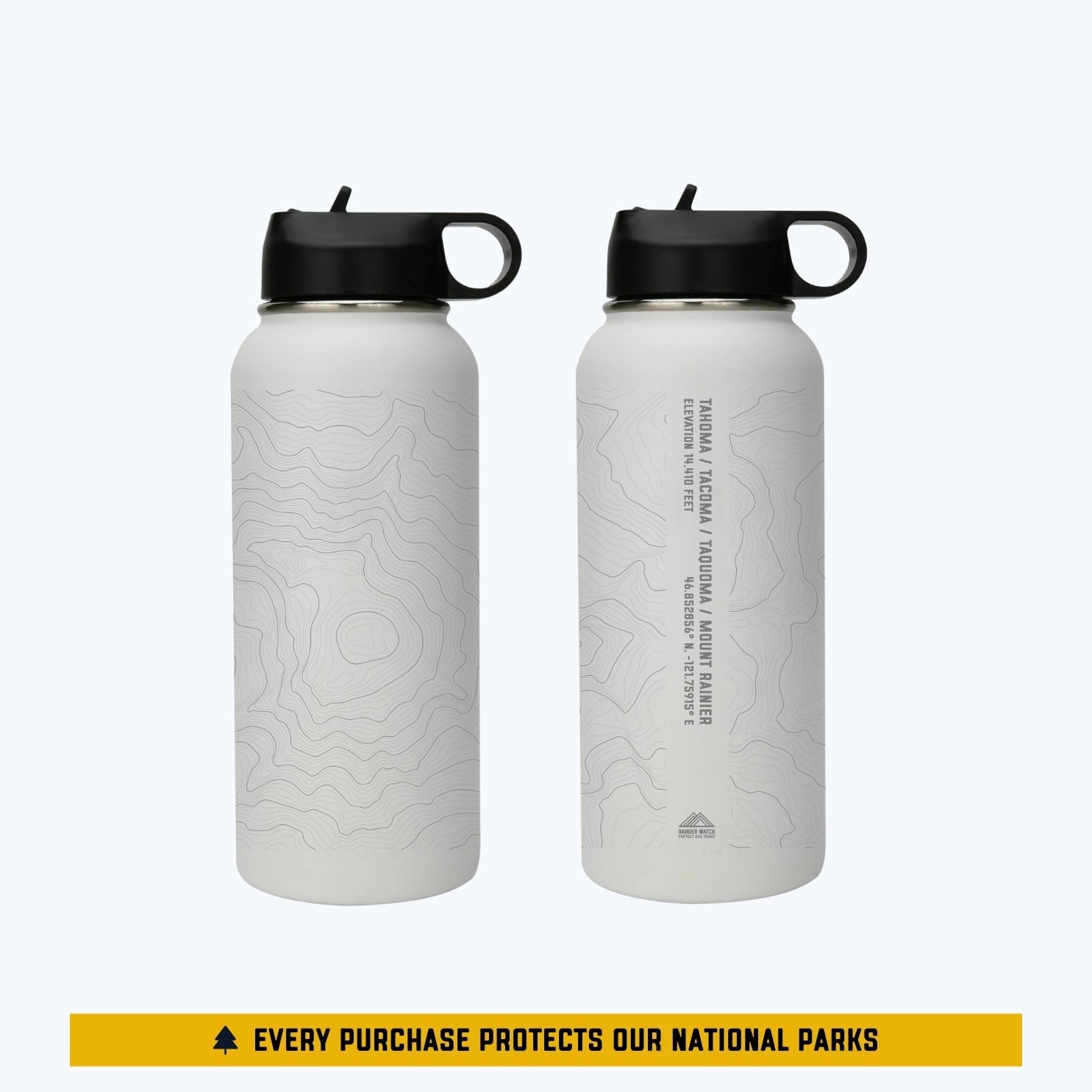 Tahoma Mount Rainier Topo Water Bottle - Laser Etched - 32oz