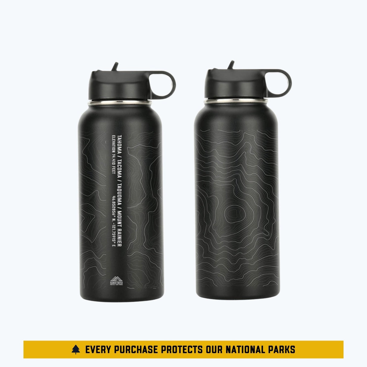 Tahoma Mount Rainier Topo Water Bottle - Laser Etched - 32oz