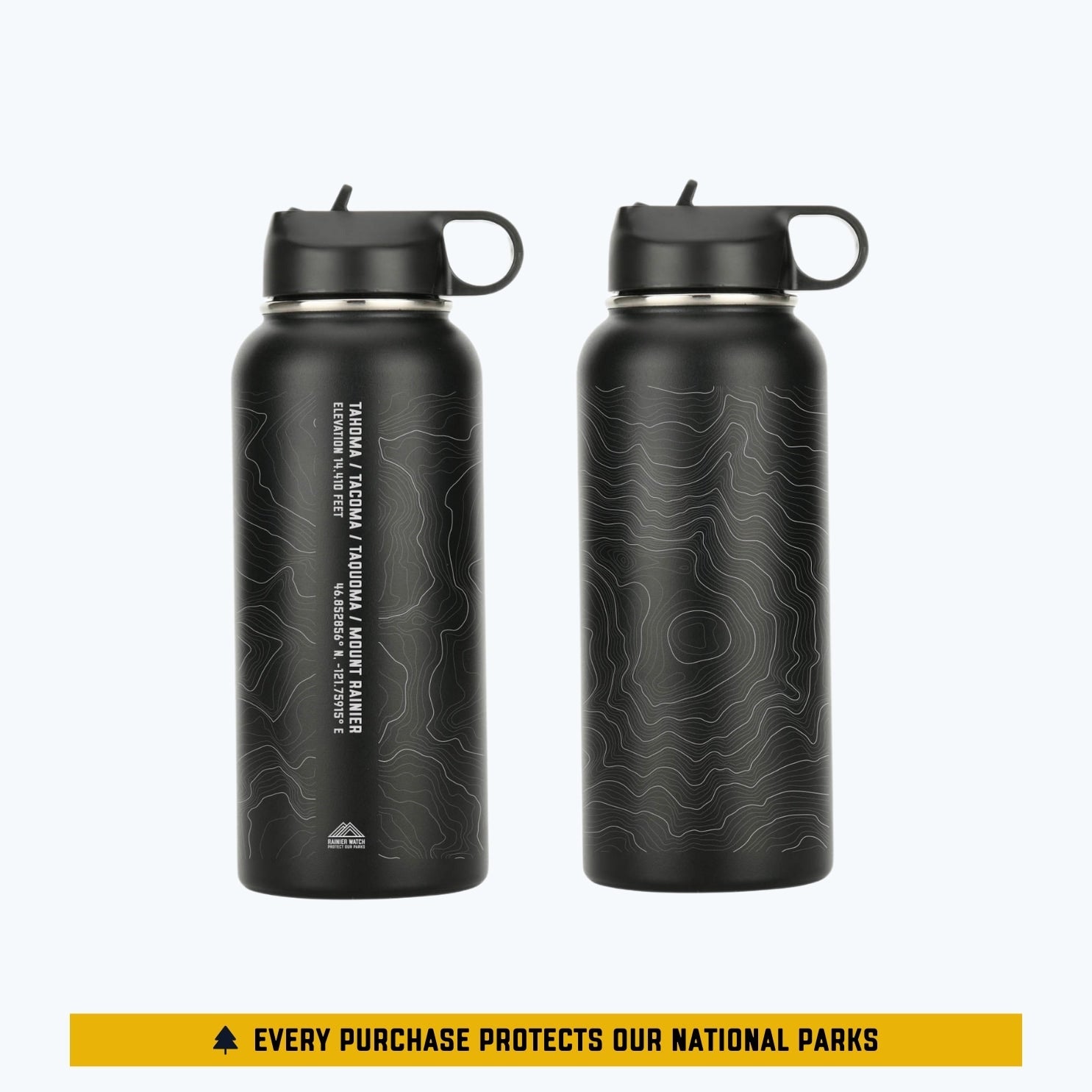 Tahoma Mount Rainier Topo Water Bottle - Laser Etched - 32oz