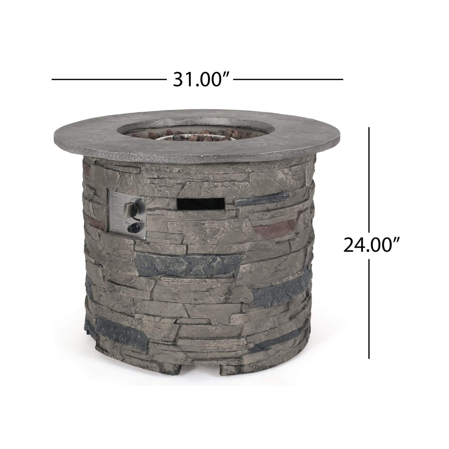 32" Transitional Outdoor Concrete Round Propane Fire Pit Table, Gray (SAK48268)
