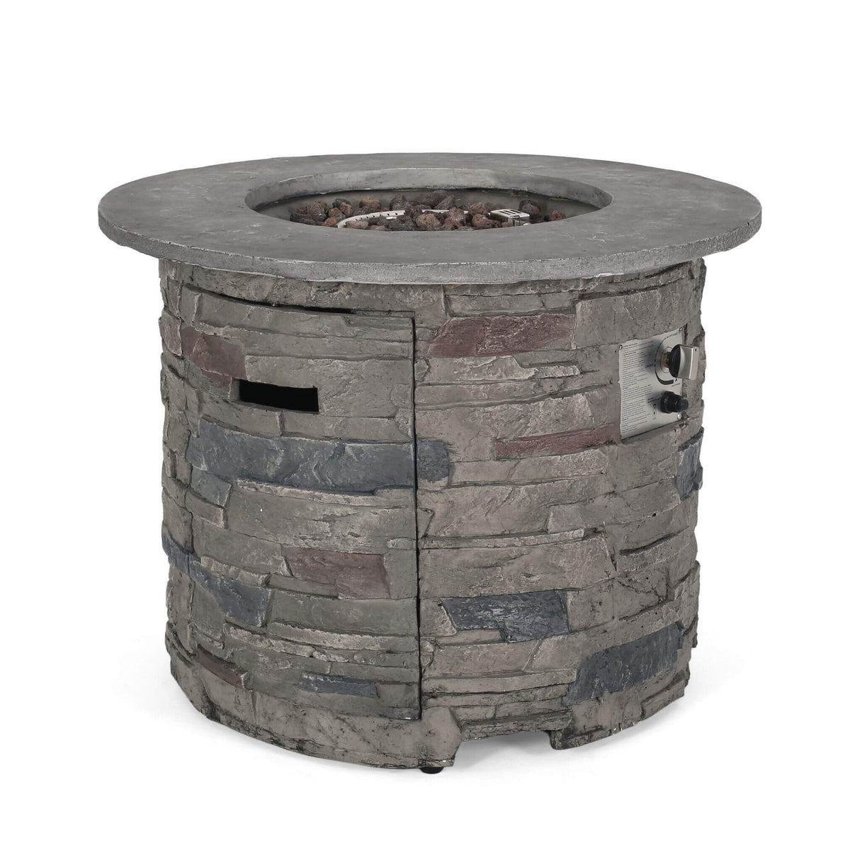 32" Transitional Outdoor Concrete Round Propane Fire Pit Table, Gray (SAK48268)