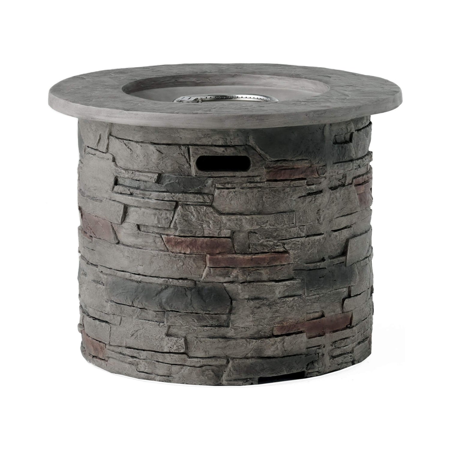 32" Transitional Outdoor Concrete Round Propane Fire Pit Table, Gray (SAK48268)