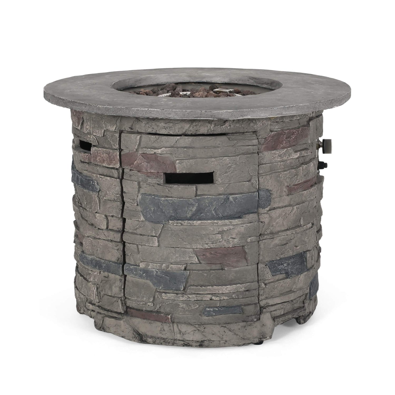 32" Transitional Outdoor Concrete Round Propane Fire Pit Table, Gray (SAK48268)