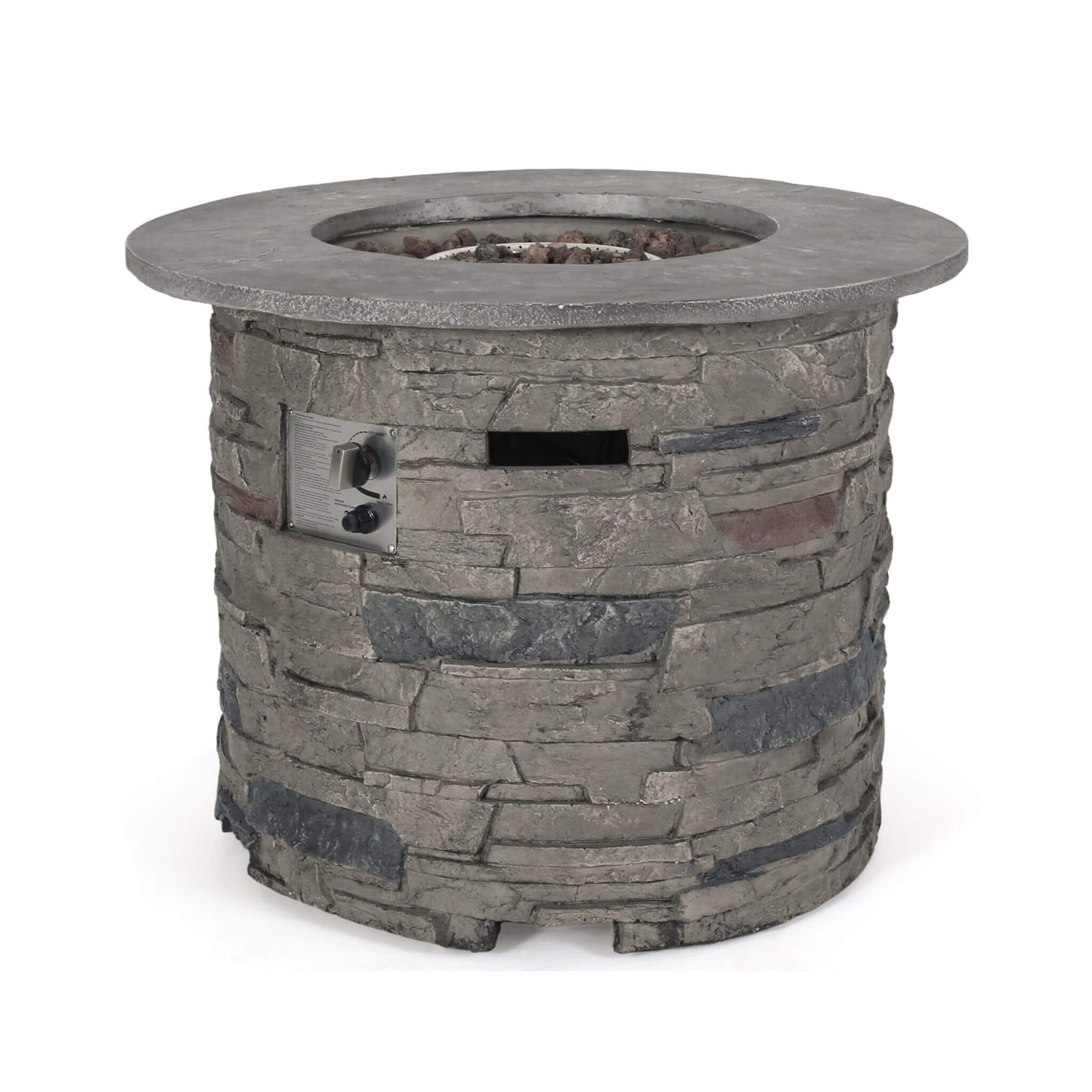 32" Transitional Outdoor Concrete Round Propane Fire Pit Table, Gray (SAK48268)
