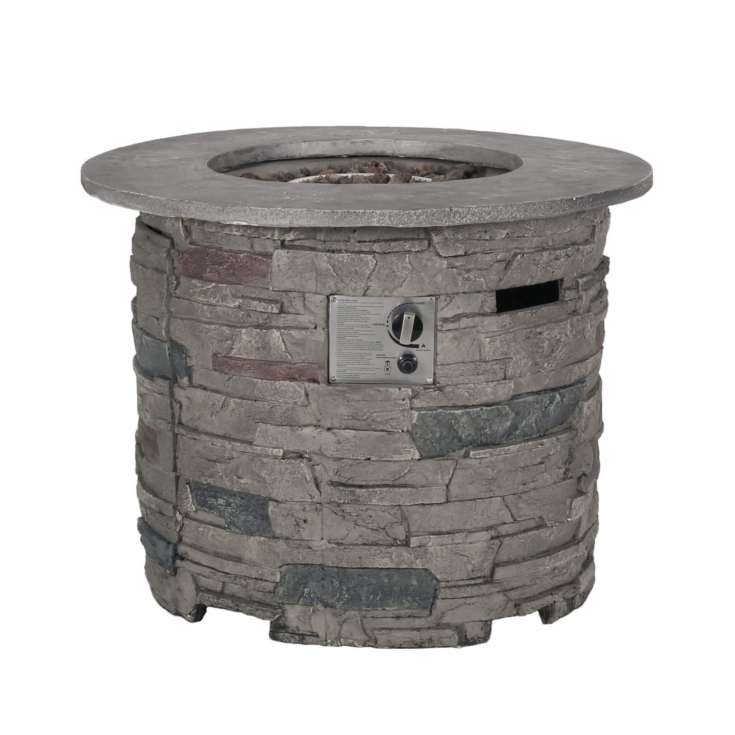 32" Transitional Outdoor Concrete Round Propane Fire Pit Table, Gray (SAK48268)
