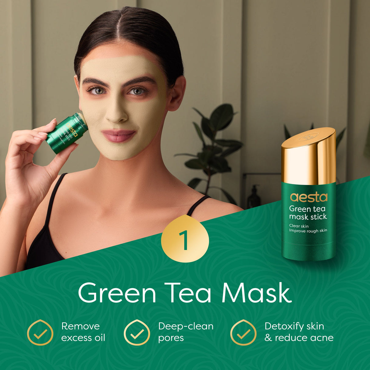 Aesta Green Tea Mask Stick & Hyaluronic Acid Serum Set – Deep Clean Pore Detox & Anti-Aging Hydration for All Skin Types – Vegan, Natural & Mess-Free