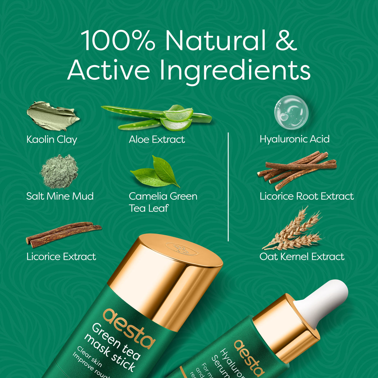 Aesta Green Tea Mask Stick & Hyaluronic Acid Serum Set – Deep Clean Pore Detox & Anti-Aging Hydration for All Skin Types – Vegan, Natural & Mess-Free