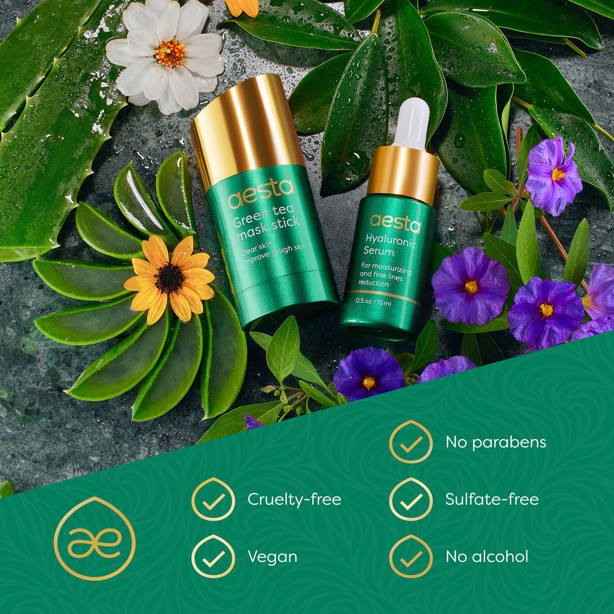 Aesta Green Tea Mask Stick & Hyaluronic Acid Serum Set – Deep Clean Pore Detox & Anti-Aging Hydration for All Skin Types – Vegan, Natural & Mess-Free