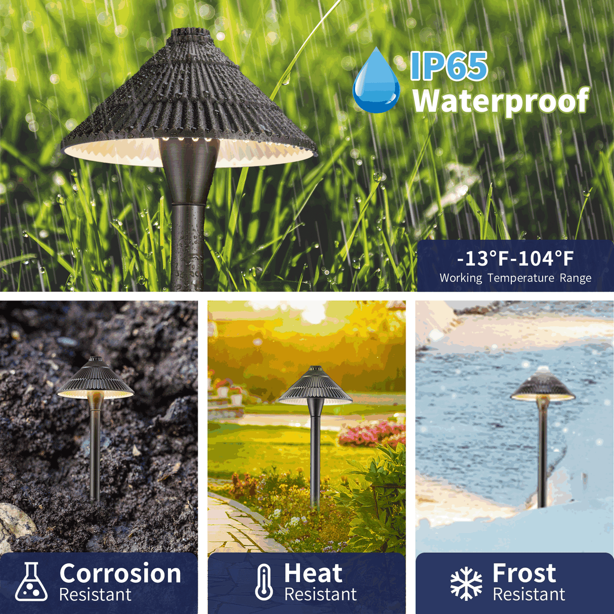Gardenreet Brass Low Voltage Pathway Lights, 12V Outdoor LED Landscape Path Lights(Traditional Umbrella) for Walkway Driveway Garden Yard (2412)