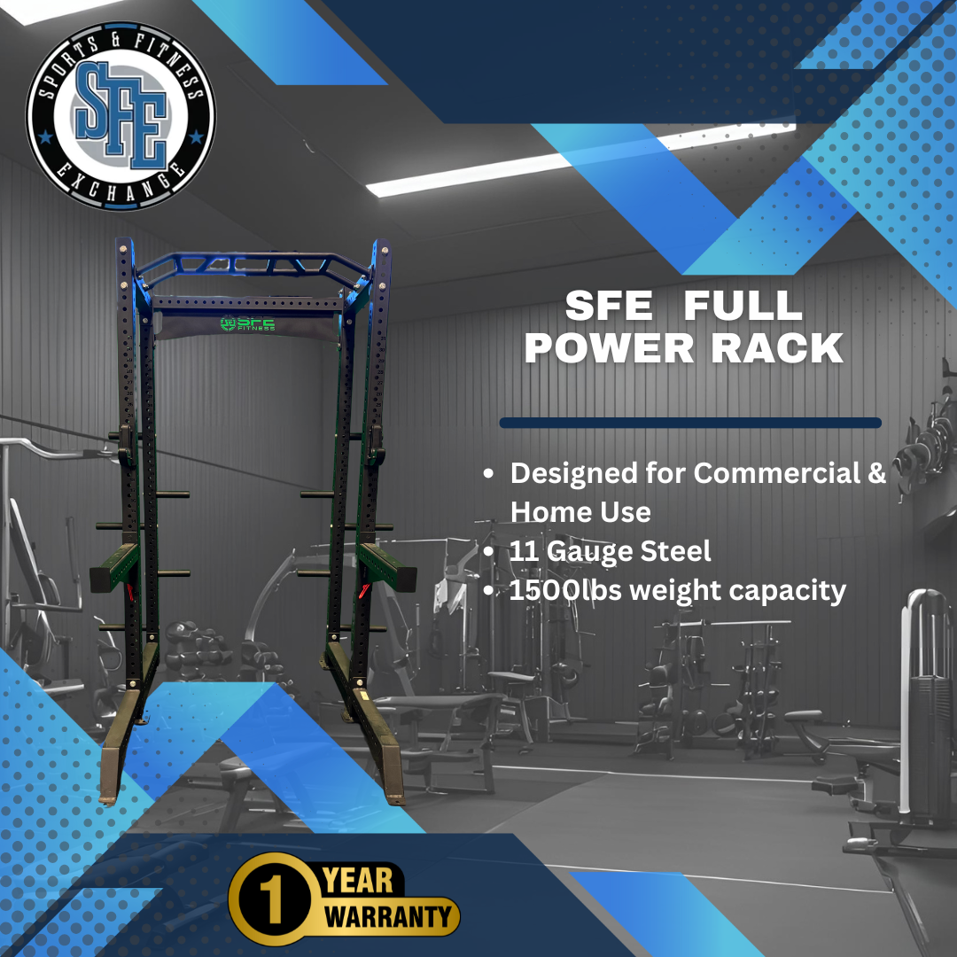 SFE Commercial Full Power Rack – Heavy-Duty Squat Rack with Weight Storage, J-Hooks & Safety Catches for Home or Gym Use (90" Tall)