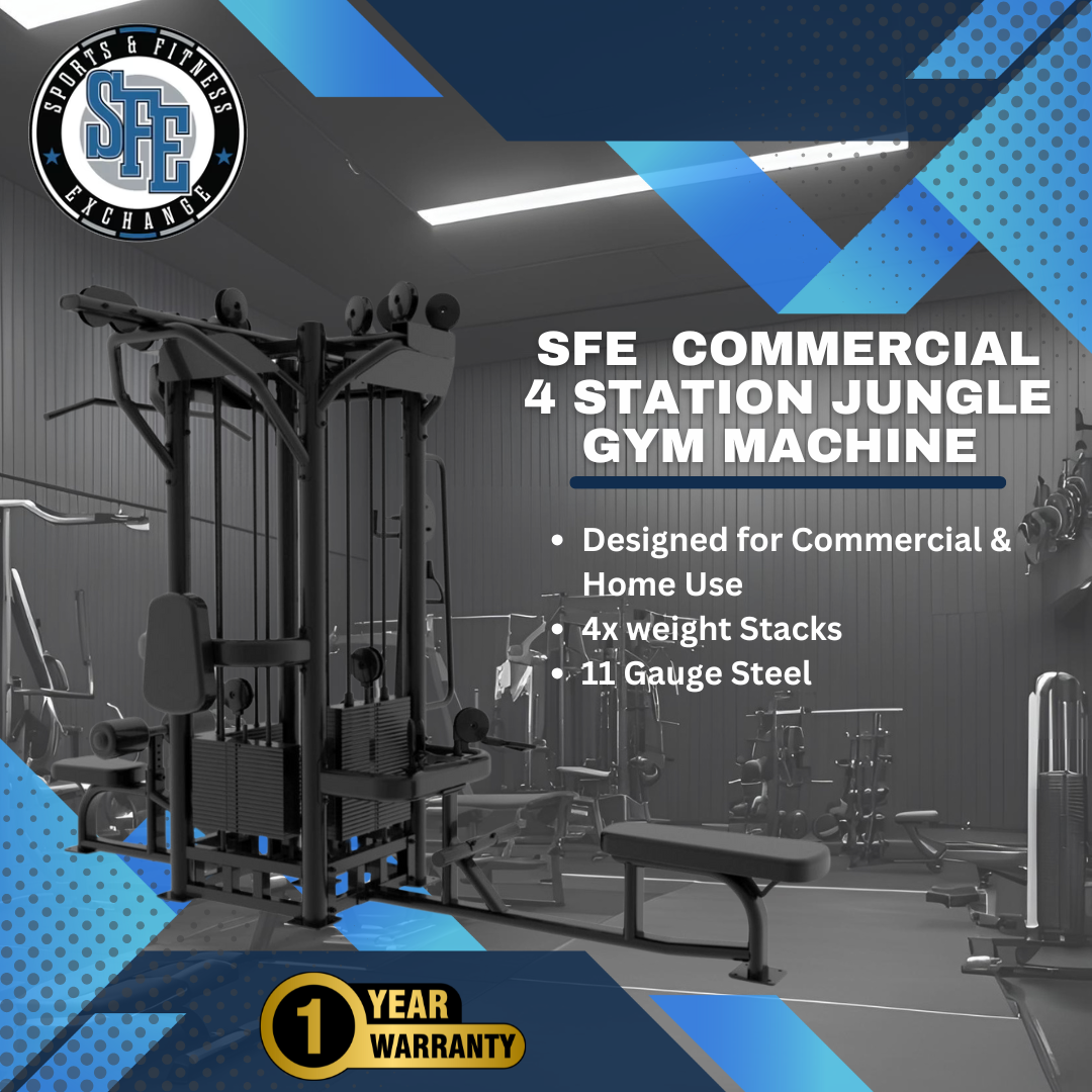 SFE Commercial 4-Station Jungle Gym – Multi-User Cable Machine with 4 Weight Stacks for Full-Body Training (319 lb Max Stack)