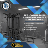 SFE Commercial 4-Station Jungle Gym – Multi-User Cable Machine with 4 Weight Stacks for Full-Body Training (319 lb Max Stack)